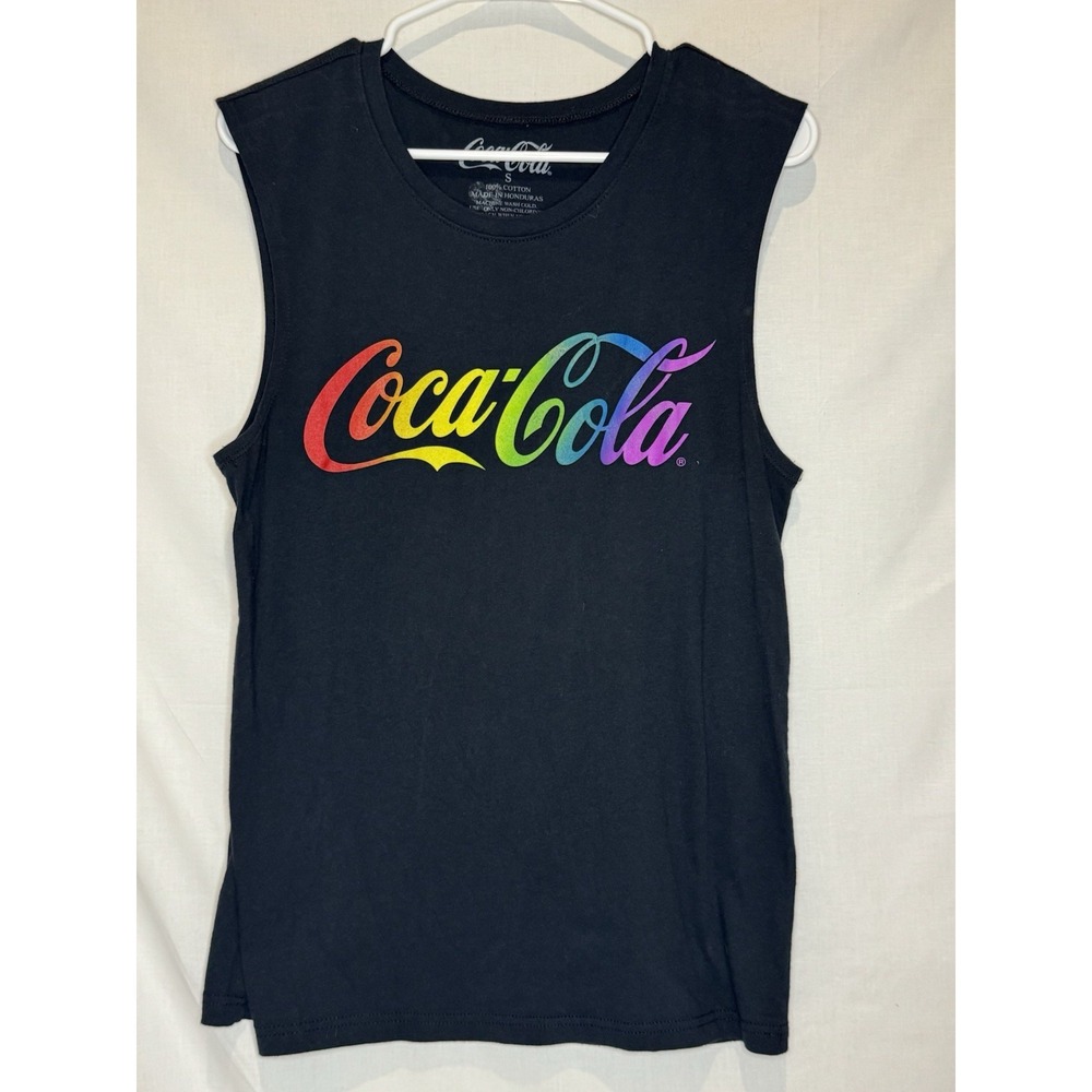 Coca-Cola Rainbow Pride Muscle Tank Top Black Sleeveless Shirt Size Small